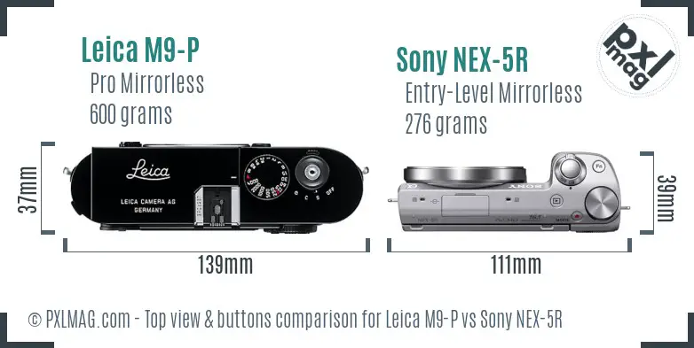 Leica M9-P vs Sony NEX-5R top view buttons comparison