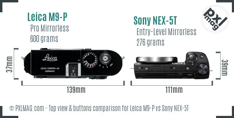 Leica M9-P vs Sony NEX-5T top view buttons comparison Leica M9-P vs Sony NEX-5T top view buttons comparison