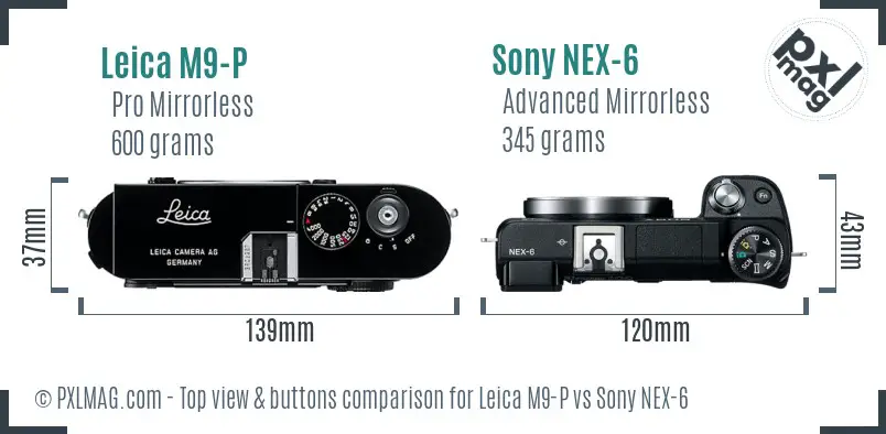 Leica M9-P vs Sony NEX-6 top view buttons comparison