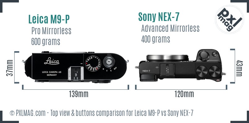 Leica M9-P vs Sony NEX-7 top view buttons comparison