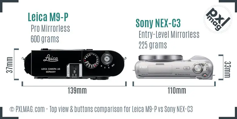 Leica M9-P vs Sony NEX-C3 top view buttons comparison