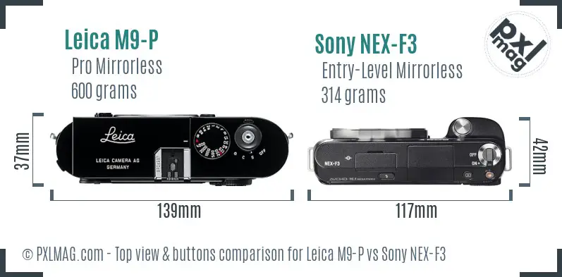 Leica M9-P vs Sony NEX-F3 top view buttons comparison