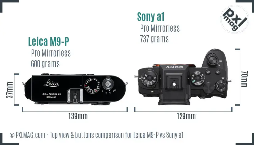 Leica M9-P vs Sony a1 top view buttons comparison