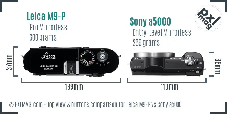 Leica M9-P vs Sony a5000 top view buttons comparison