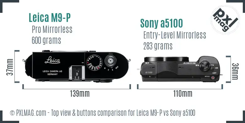 Leica M9-P vs Sony a5100 top view buttons comparison