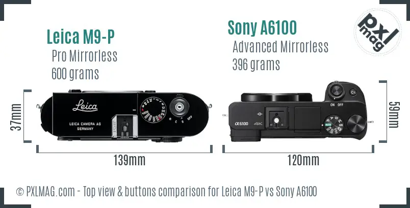 Leica M9-P vs Sony A6100 top view buttons comparison