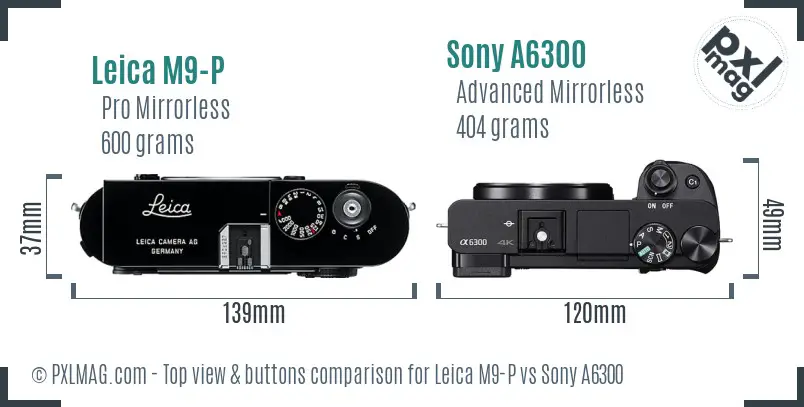 Leica M9-P vs Sony A6300 top view buttons comparison