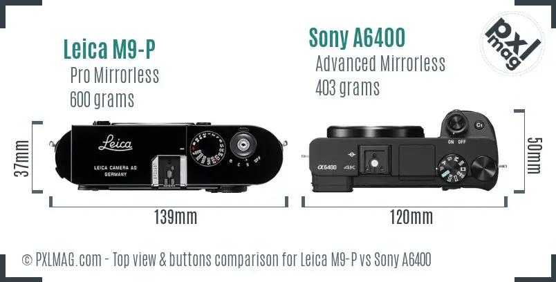 Leica M9-P vs Sony A6400 top view buttons comparison