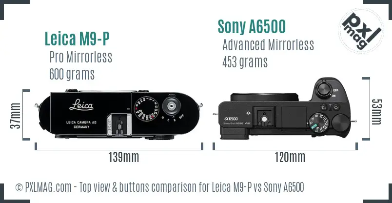 Leica M9-P vs Sony A6500 top view buttons comparison