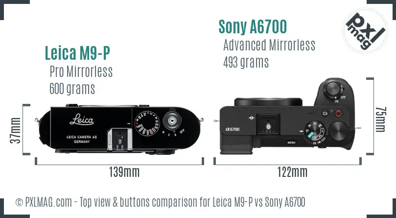 Leica M9-P vs Sony A6700 top view buttons comparison