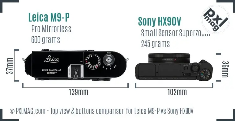 Leica M9-P vs Sony HX90V top view buttons comparison