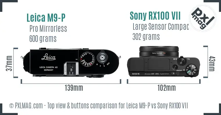 Leica M9-P vs Sony RX100 VII top view buttons comparison