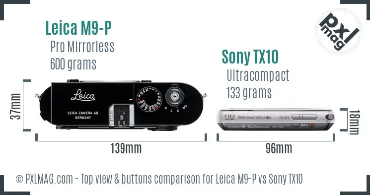 Leica M9-P vs Sony TX10 top view buttons comparison