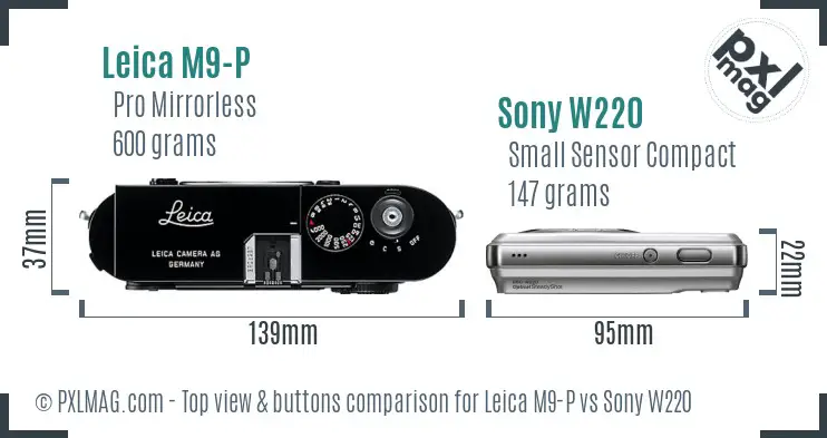 Leica M9-P vs Sony W220 top view buttons comparison