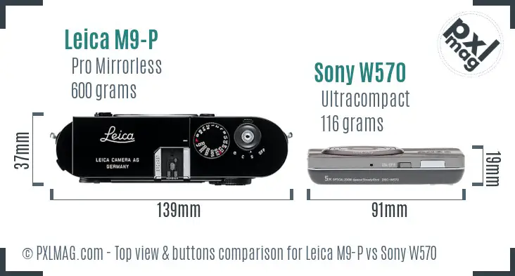 Leica M9-P vs Sony W570 top view buttons comparison
