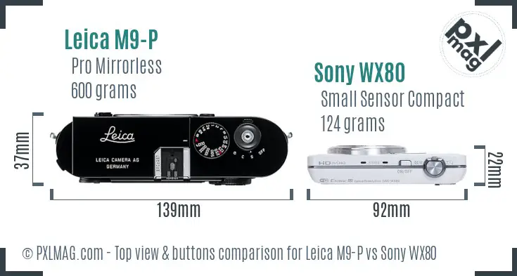 Leica M9-P vs Sony WX80 top view buttons comparison