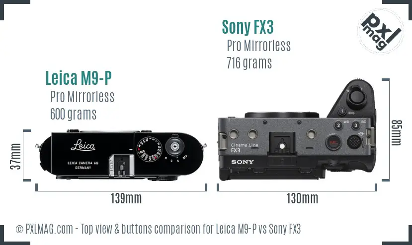 Leica M9-P vs Sony FX3 top view buttons comparison