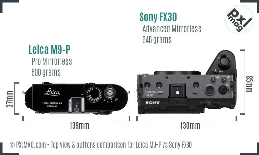 Leica M9-P vs Sony FX30 top view buttons comparison