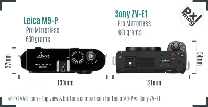 Leica M9-P vs Sony ZV-E1 top view buttons comparison