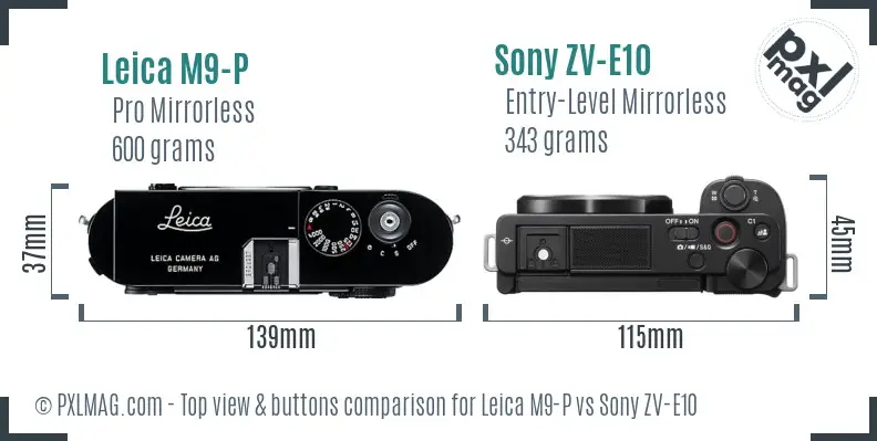 Leica M9-P vs Sony ZV-E10 top view buttons comparison