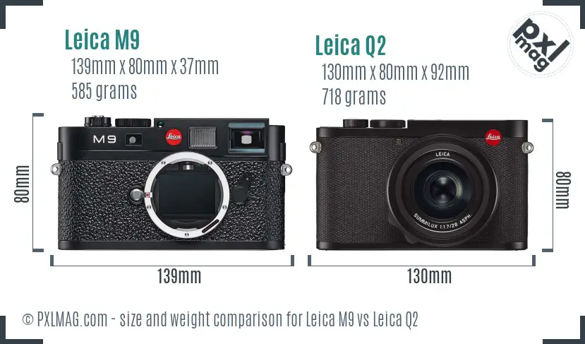 Leica M9 vs Leica Q2 size comparison