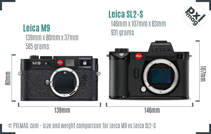 Leica M9 vs Leica SL2-S size comparison