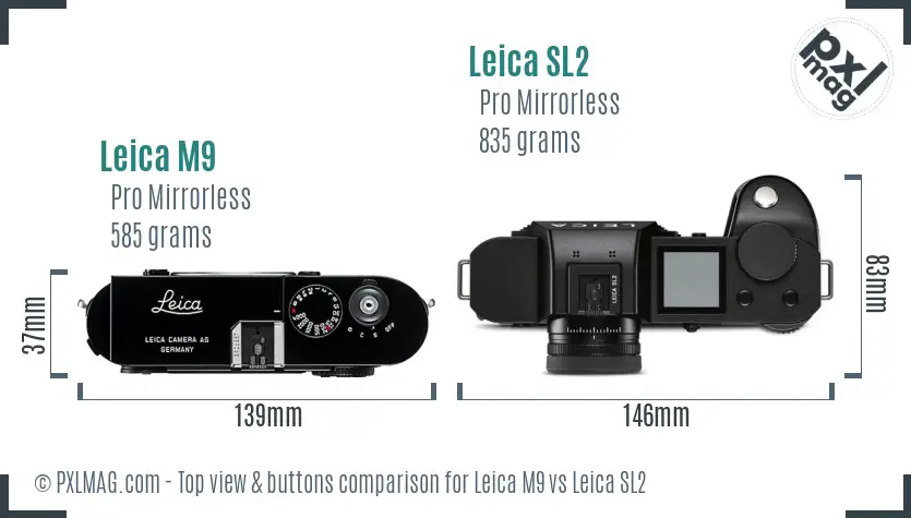 Leica M9 vs Leica SL2 top view buttons comparison