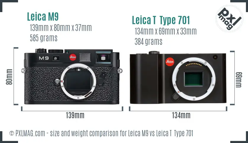 Leica M9 vs Leica T  Type 701 size comparison