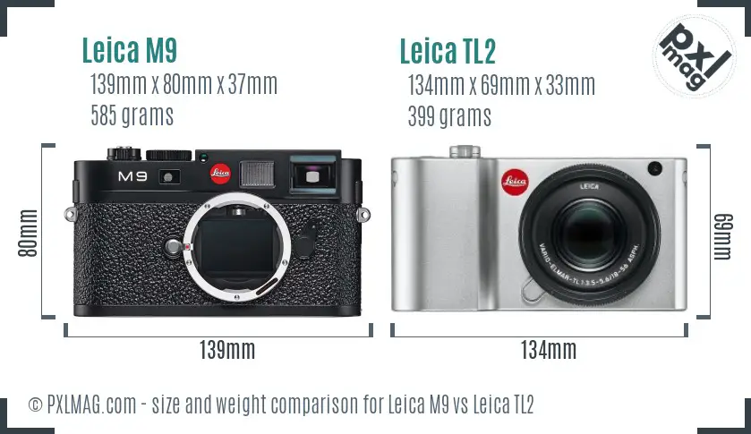 Leica M9 vs Leica TL2 size comparison