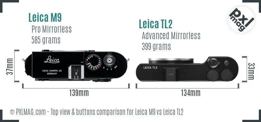 Leica M9 vs Leica TL2 top view buttons comparison