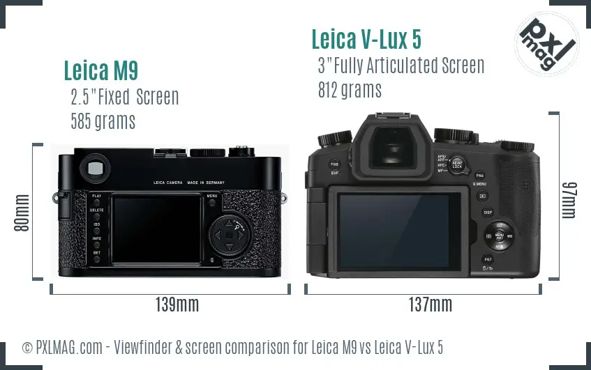 Leica M9 vs Leica V-Lux 5 Screen and Viewfinder comparison