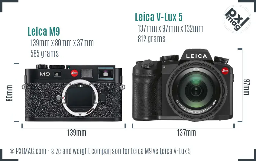 Leica M9 vs Leica V-Lux 5 size comparison
