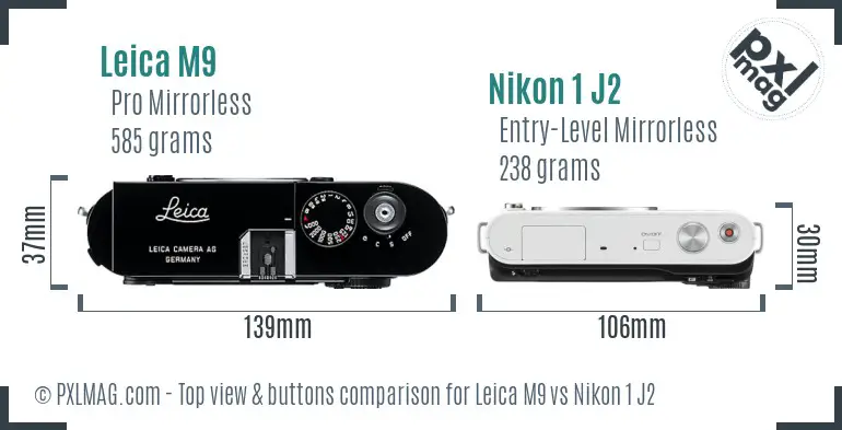 Leica M9 vs Nikon 1 J2 top view buttons comparison