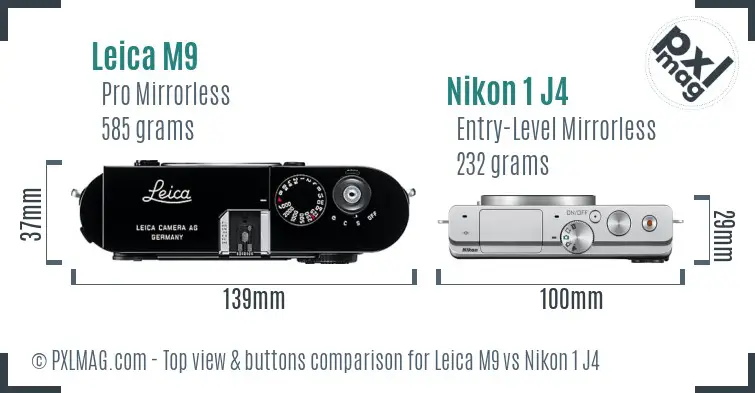 Leica M9 vs Nikon 1 J4 top view buttons comparison Leica M9 vs Nikon 1 J4 top view buttons comparison