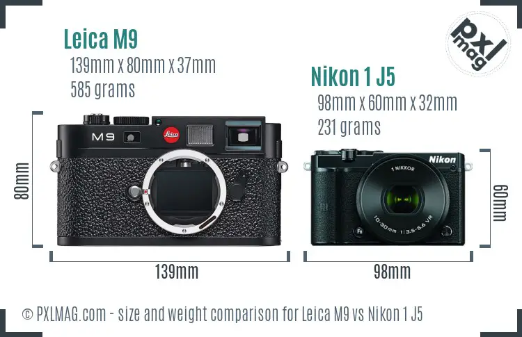 Leica M9 vs Nikon 1 J5 size comparison Leica M9 vs Nikon 1 J5 size comparison