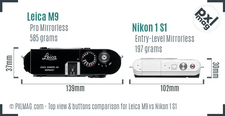 Leica M9 vs Nikon 1 S1 top view buttons comparison