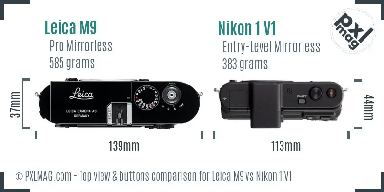 Leica M9 vs Nikon 1 V1 top view buttons comparison