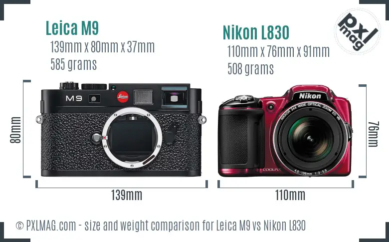 Leica M9 vs Nikon L830 size comparison