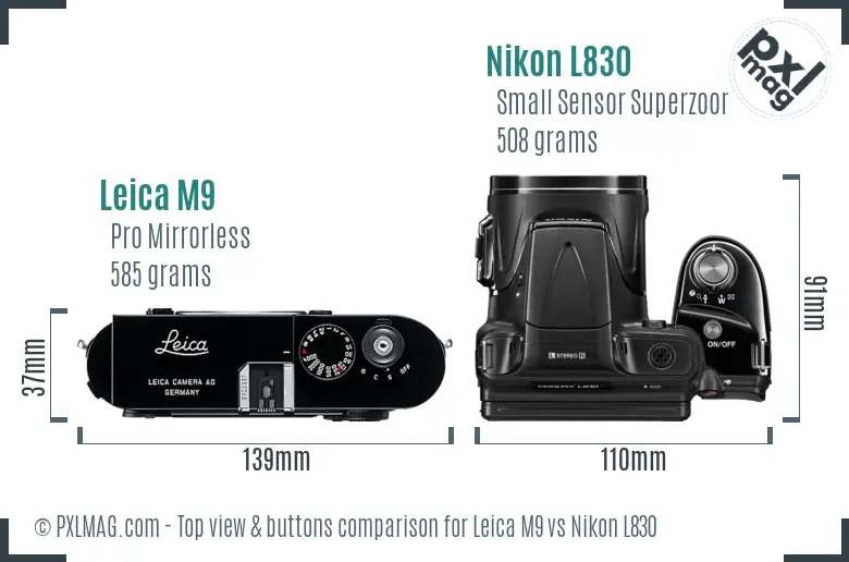 Leica M9 vs Nikon L830 top view buttons comparison