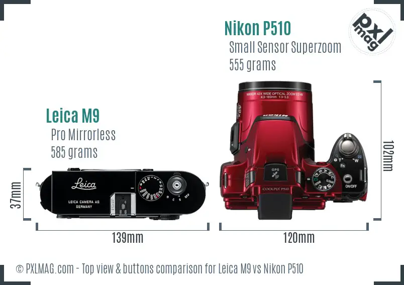 Leica M9 vs Nikon P510 top view buttons comparison