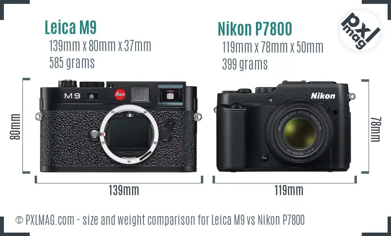 Leica M9 vs Nikon P7800 size comparison