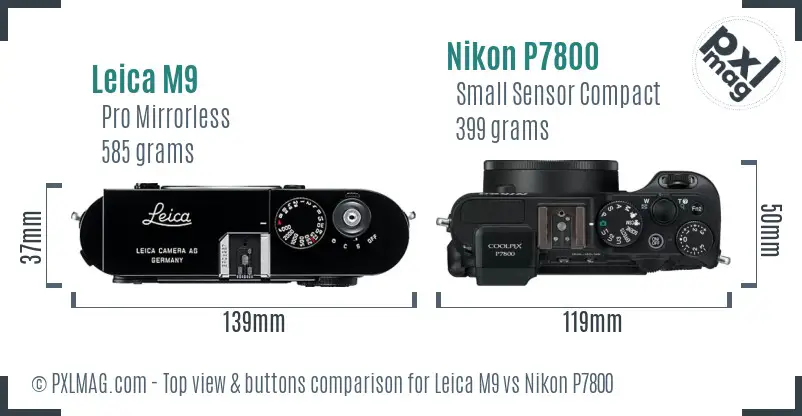 Leica M9 vs Nikon P7800 top view buttons comparison