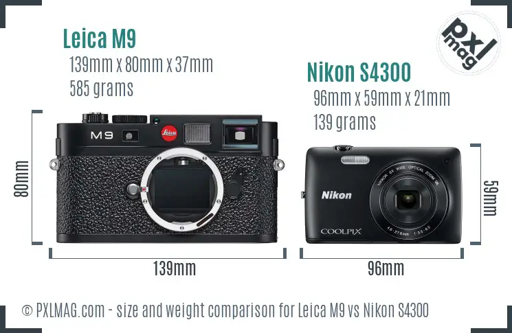 Leica M9 vs Nikon S4300 size comparison