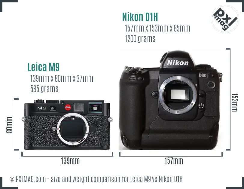 Leica M9 vs Nikon D1H size comparison