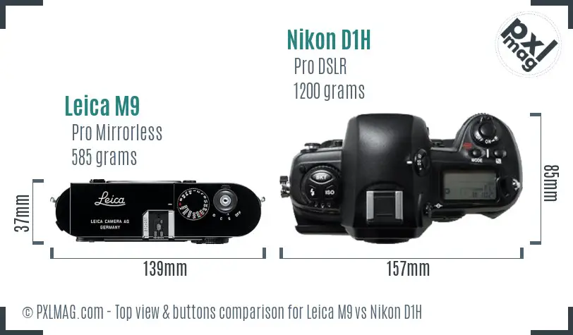Leica M9 vs Nikon D1H top view buttons comparison