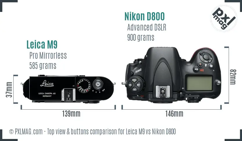 Leica M9 vs Nikon D800 top view buttons comparison