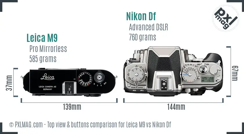 Leica M9 vs Nikon Df top view buttons comparison Leica M9 vs Nikon Df top view buttons comparison
