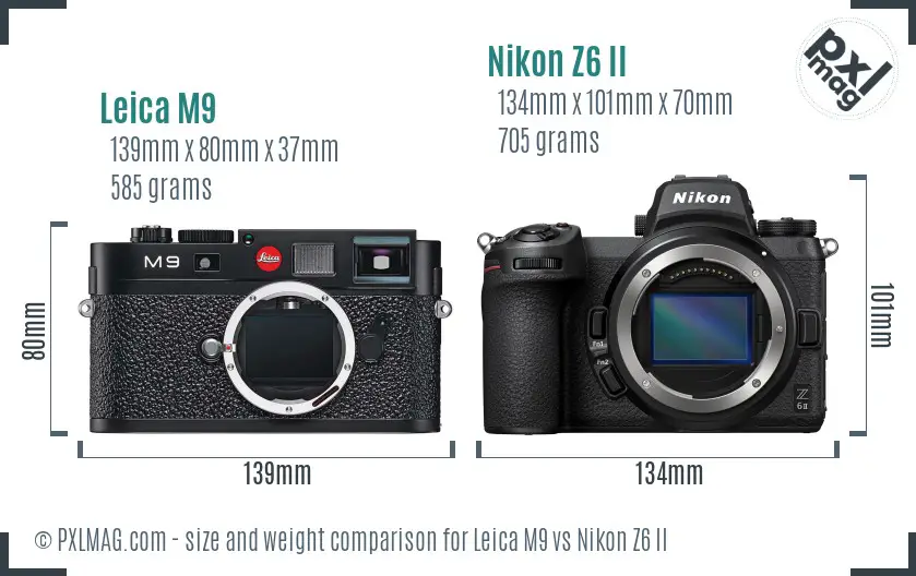 Leica M9 vs Nikon Z6 II size comparison