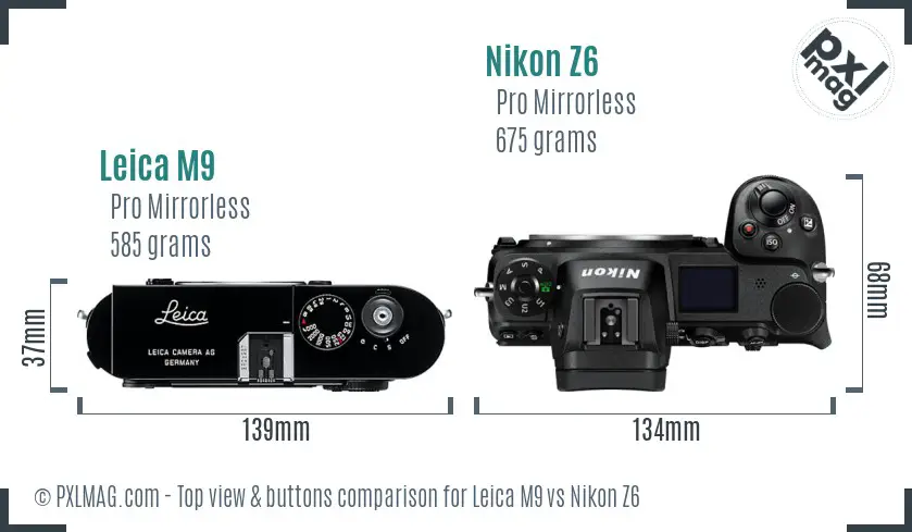 Leica M9 vs Nikon Z6 top view buttons comparison