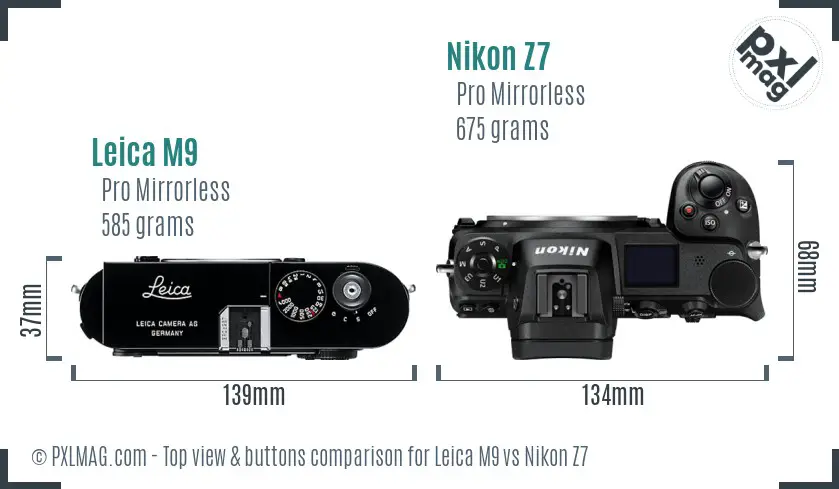 Leica M9 vs Nikon Z7 top view buttons comparison Leica M9 vs Nikon Z7 top view buttons comparison